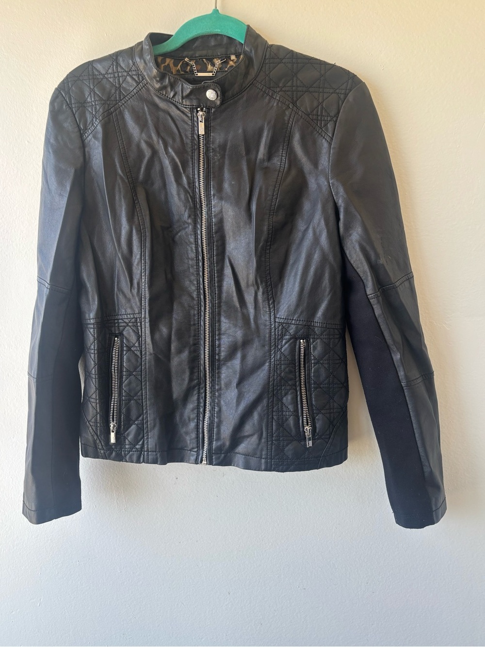 Black Rivet Women's Black Quilted Panel Faux Leather Jacket